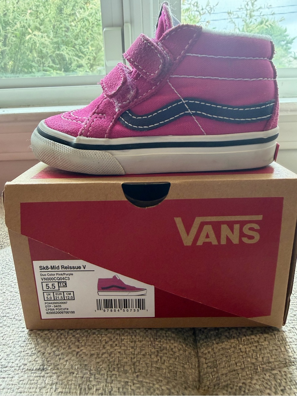 Vans Kids High-Top Sneakers in Pink with Navy Stripe - With Box!